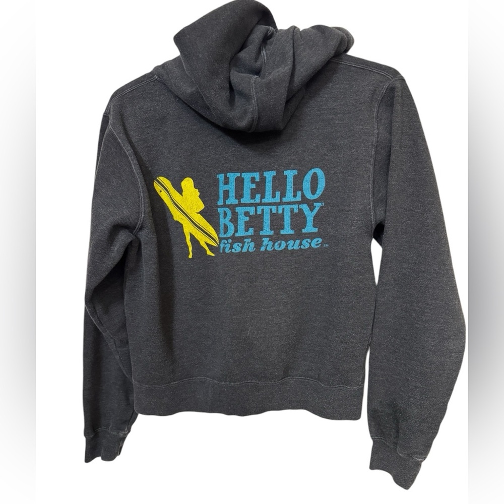 Hello Betty Fish House Surf Gray Full Zip Retro Women’s M Hoodie Oceanside CA